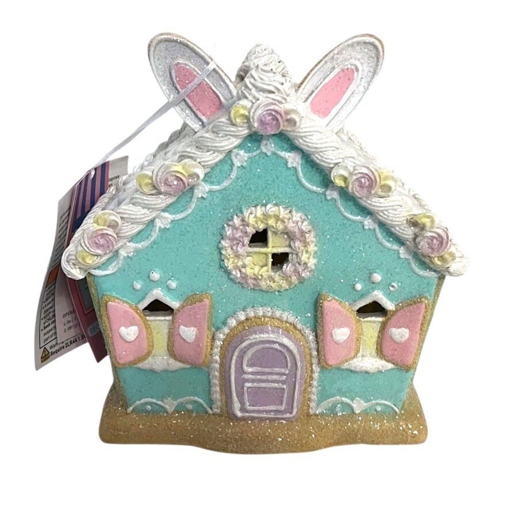 Bunny‎ Gingerbread House PASTEL LED Light-Up Village House Cottagecore Decor NT